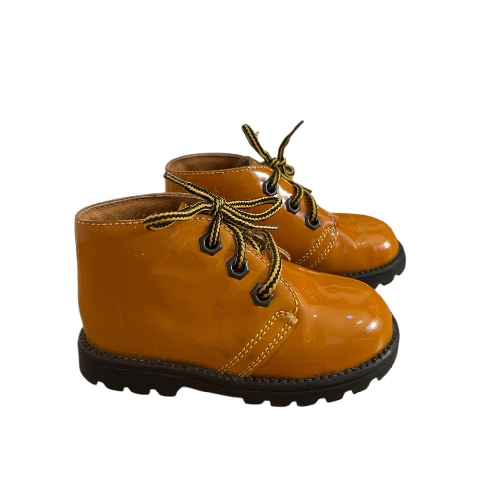 Elefanten Mustard Patent Leather Lace‎ Up Boots Toddler Size 22 6 equivalent